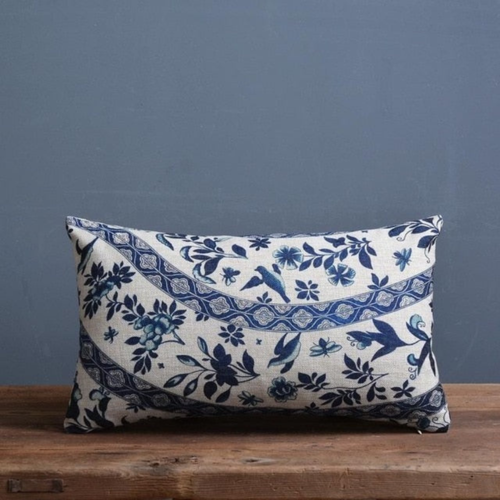 Living Room Elegant Cushion Cover | Traditional Chinese Porcelain Design