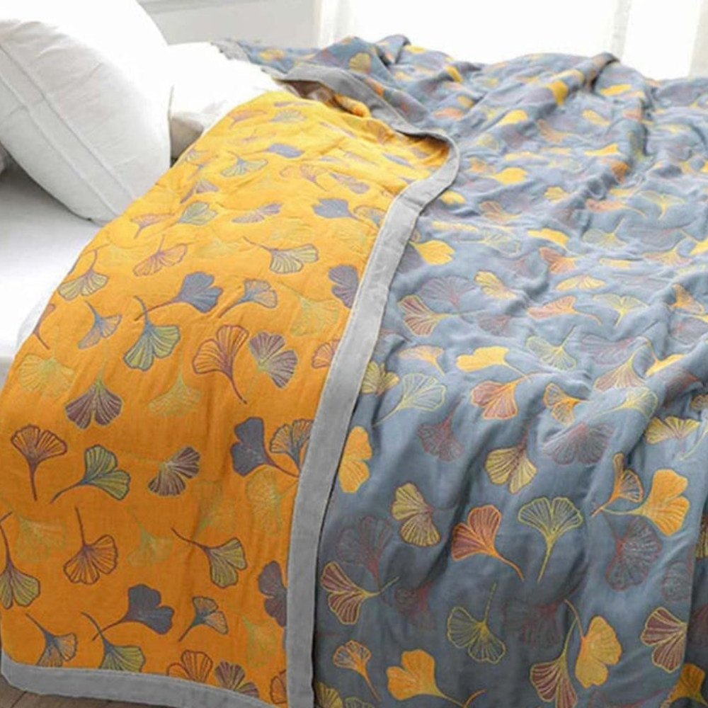 Bedroom Elegant Ginkgo Leaf Throw Blanket | Reversible Design