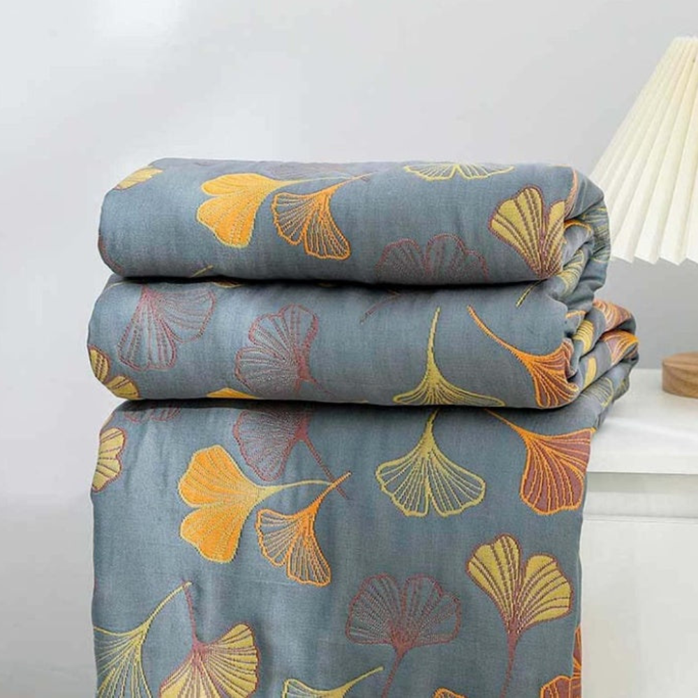 Bedroom Elegant Ginkgo Leaf Throw Blanket | Reversible Design