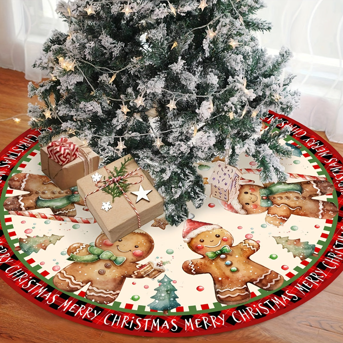 Tree Skirt Christmas | Gingerbread & Tree Print