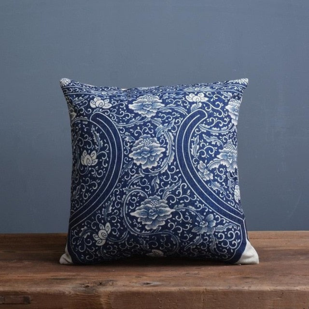 Living Room Elegant Cushion Cover | Traditional Chinese Porcelain Design