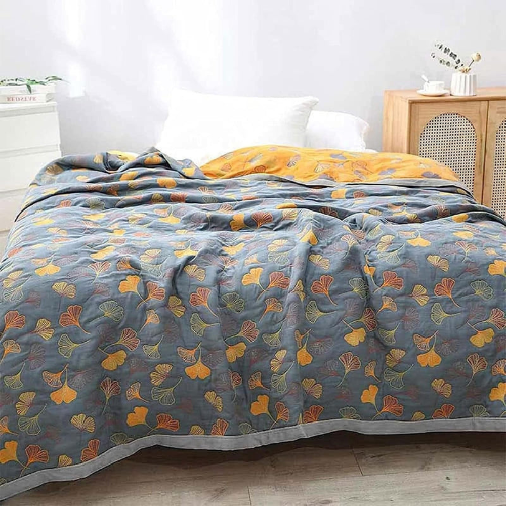 Bedroom Elegant Ginkgo Leaf Throw Blanket | Reversible Design