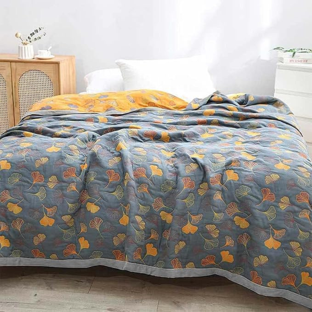 Bedroom Elegant Ginkgo Leaf Throw Blanket | Reversible Design