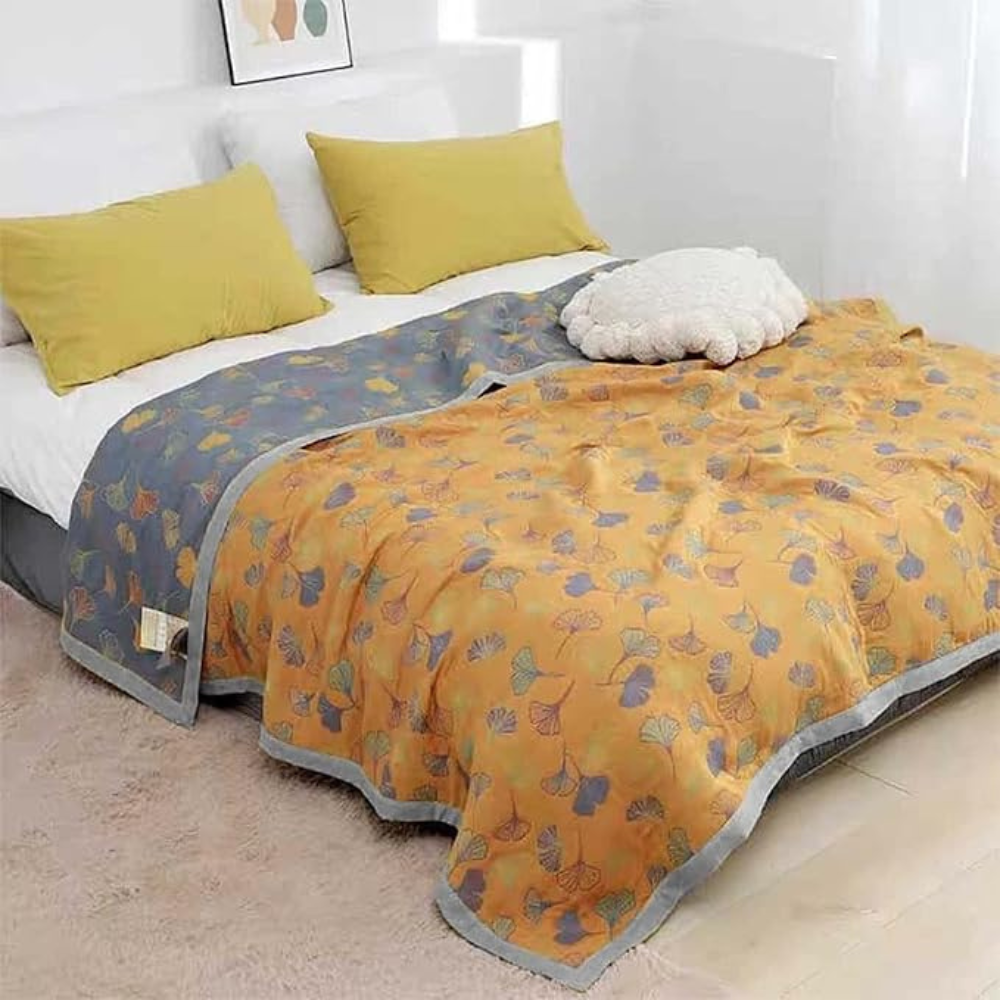 Bedroom Elegant Ginkgo Leaf Throw Blanket | Reversible Design