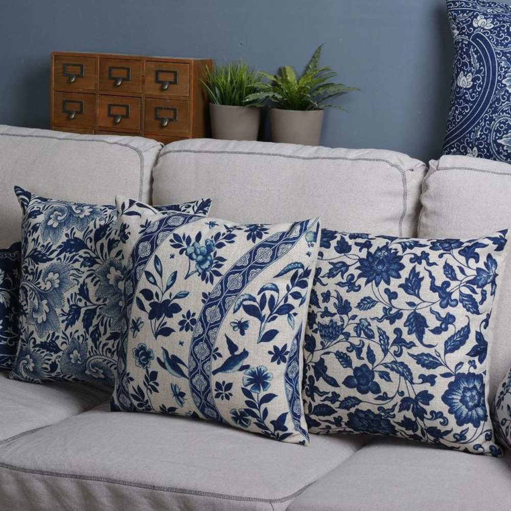Living Room Elegant Cushion Cover | Traditional Chinese Porcelain Design