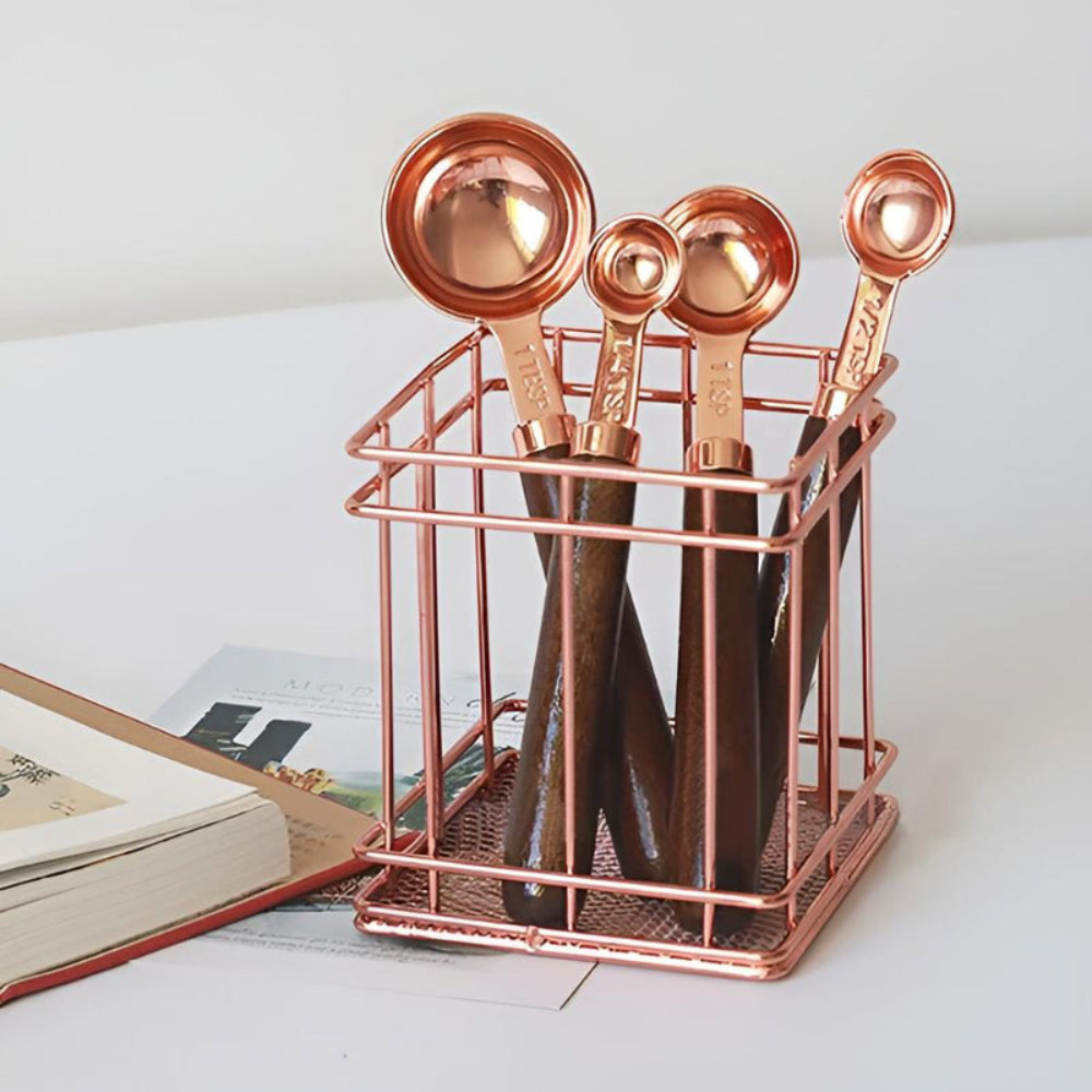 Kitchen Elegant Measuring Cups And Spoons Set | Copper Plated Design