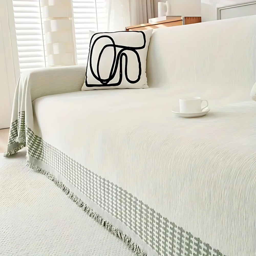 Living Room Rustic Sofa Cover | Versatile Throw with Tassel Detail