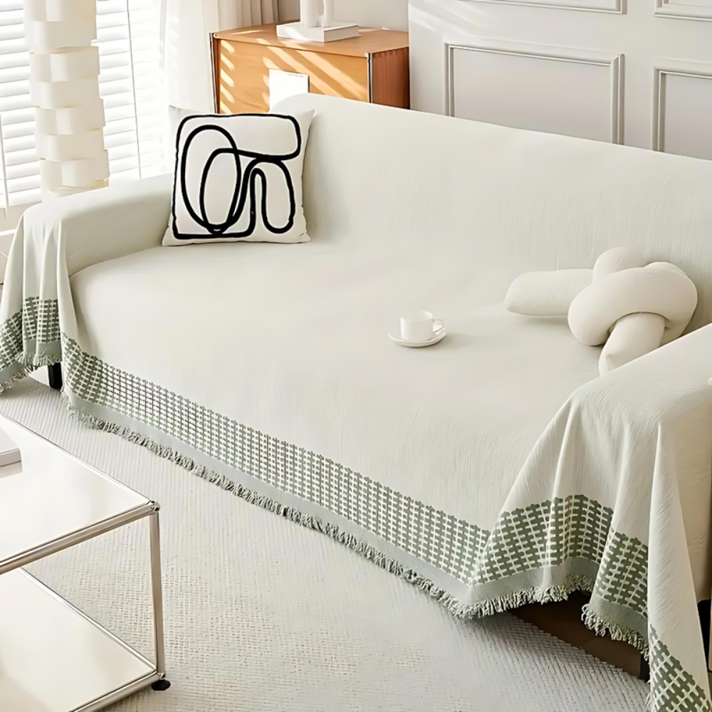 Living Room Rustic Sofa Cover | Versatile Throw with Tassel Detail