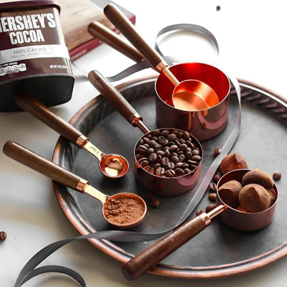 Kitchen Elegant Measuring Cups And Spoons Set | Copper Plated Design