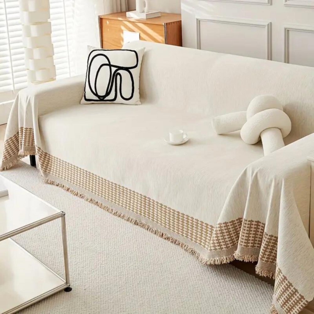 Living Room Rustic Sofa Cover | Versatile Throw with Tassel Detail