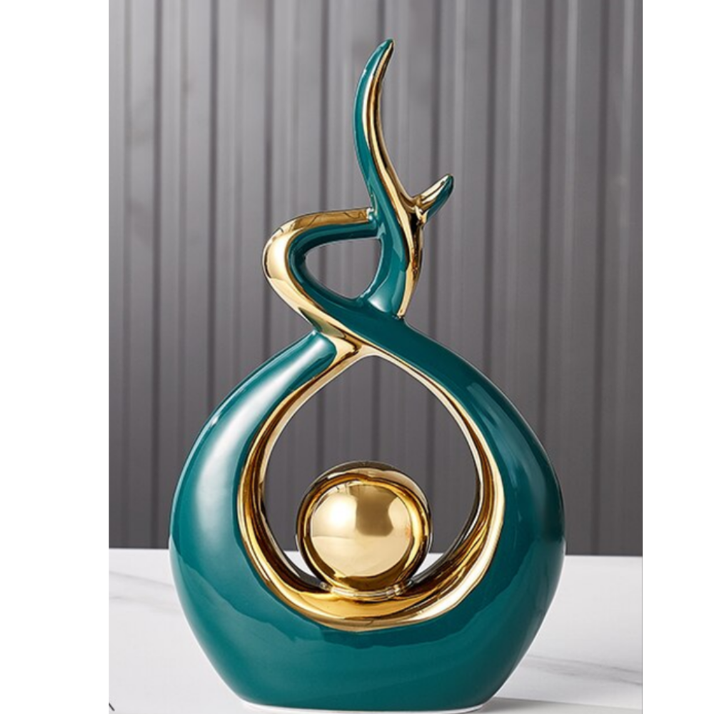 Living Room Abstract Ceramic Sculpture | Modern Design with Golden Accents
