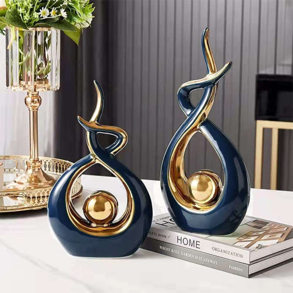 Living Room Abstract Ceramic Sculpture | Modern Design with Golden Accents
