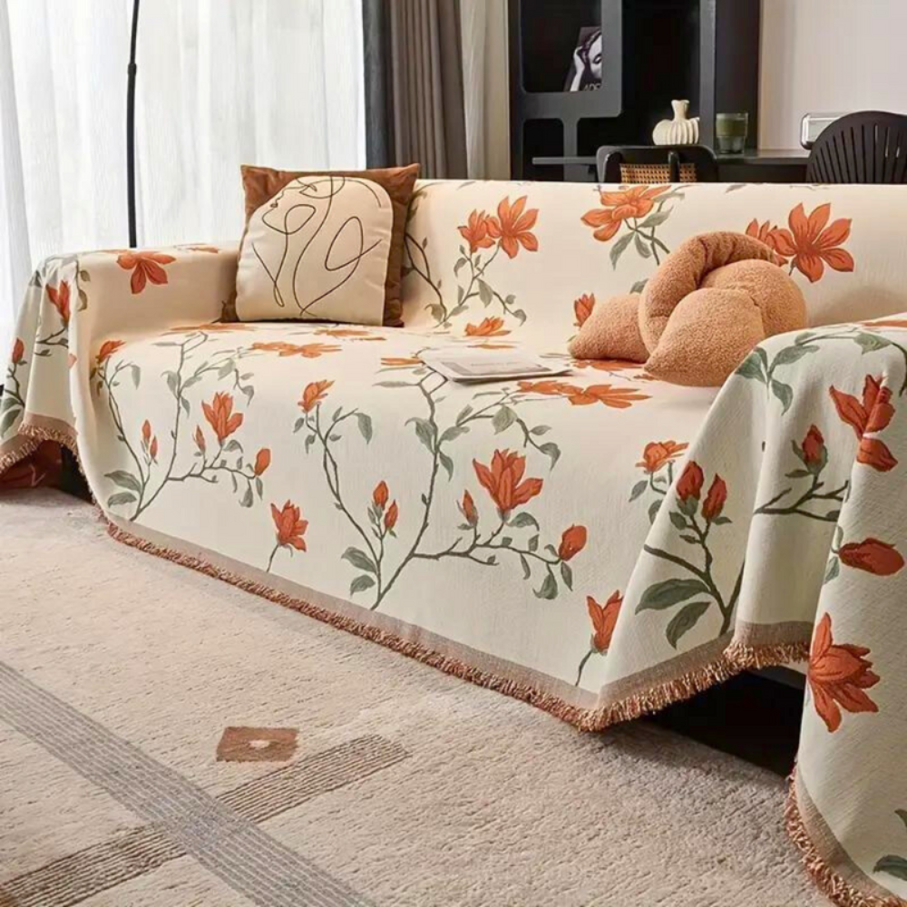 Living Room Elegant Sofa Cover | Vintage Floral Design Protector