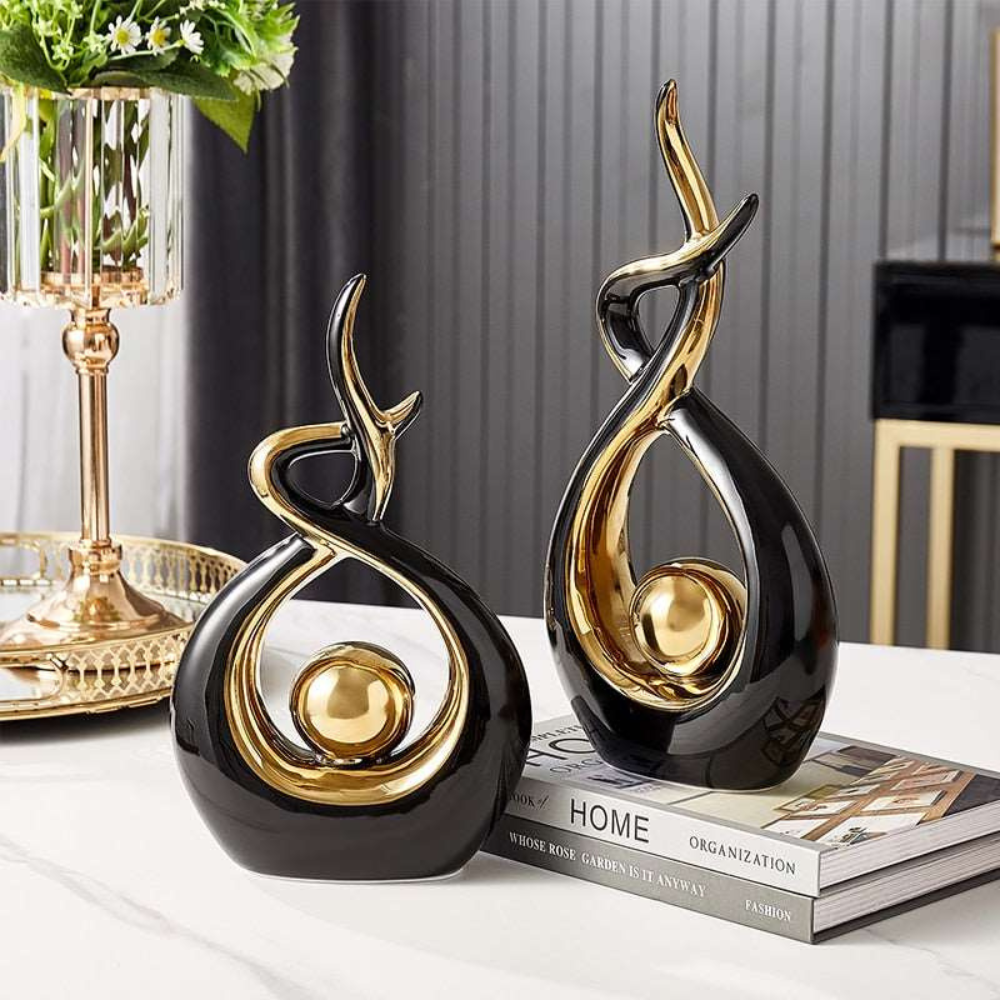 Living Room Abstract Ceramic Sculpture | Modern Design with Golden Accents