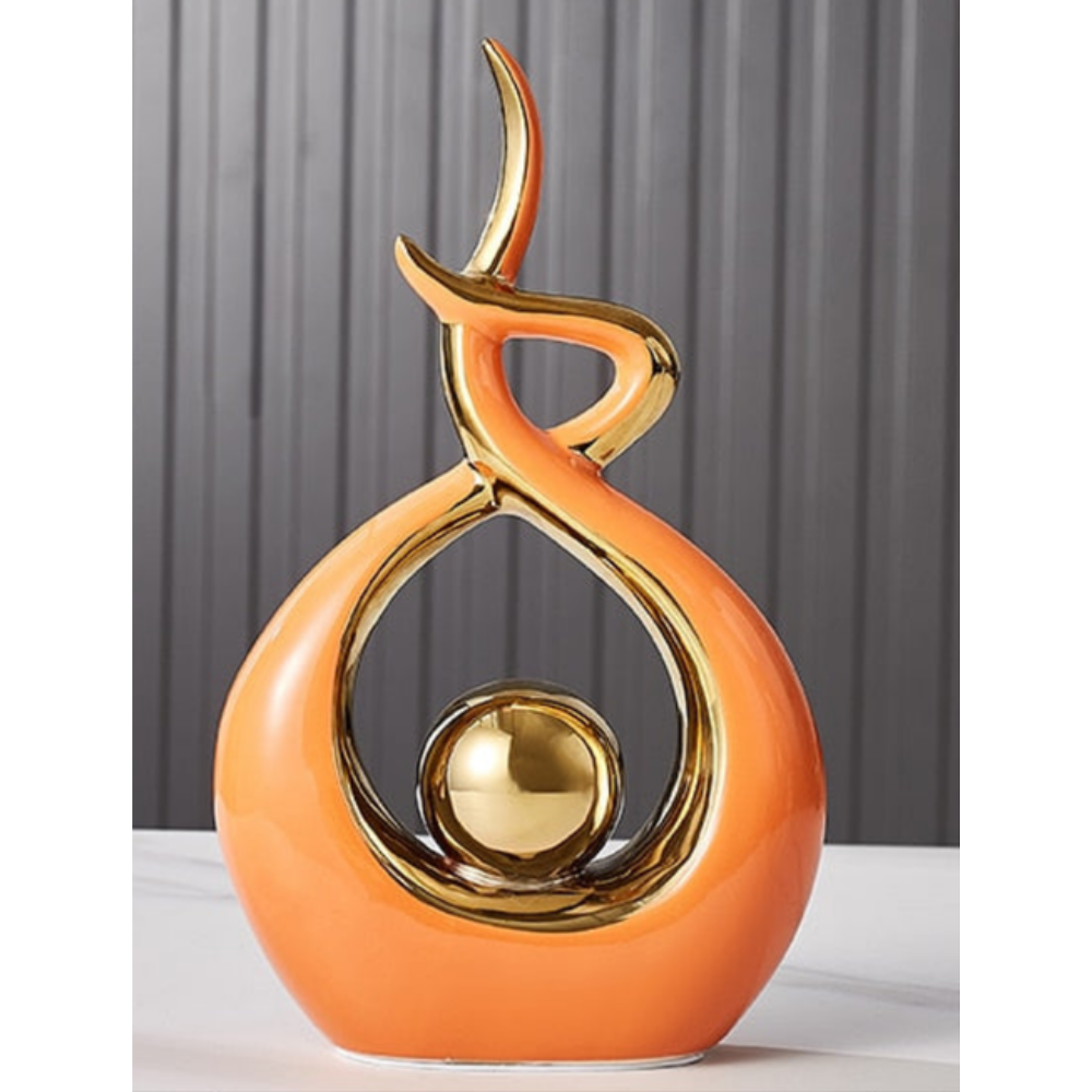 Living Room Abstract Ceramic Sculpture | Modern Design with Golden Accents