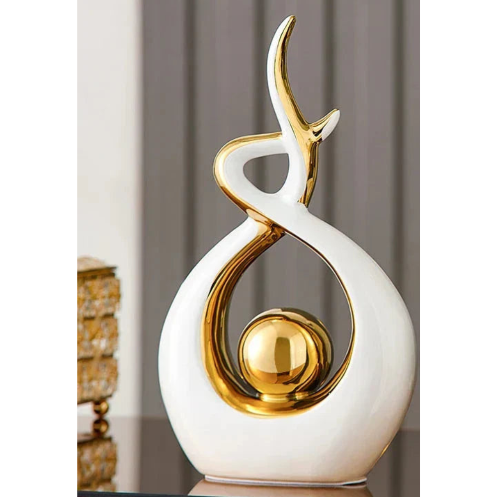 Living Room Abstract Ceramic Sculpture | Modern Design with Golden Accents