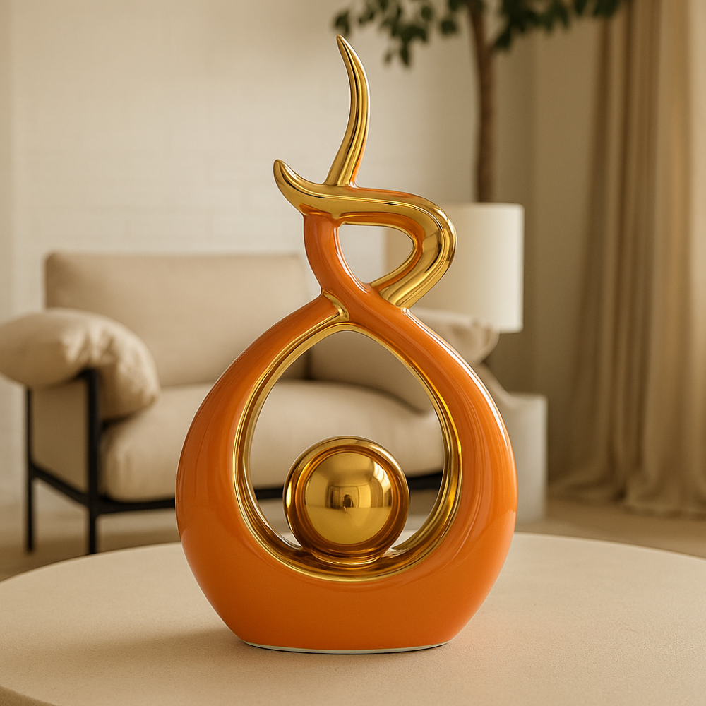Living Room Abstract Ceramic Sculpture | Modern Design with Golden Accents
