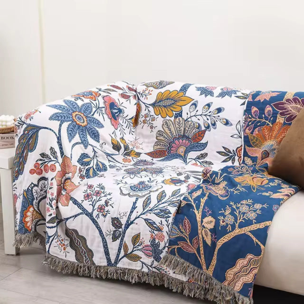 Living Room Rustic Floral Throw Blanket | Reversible Design