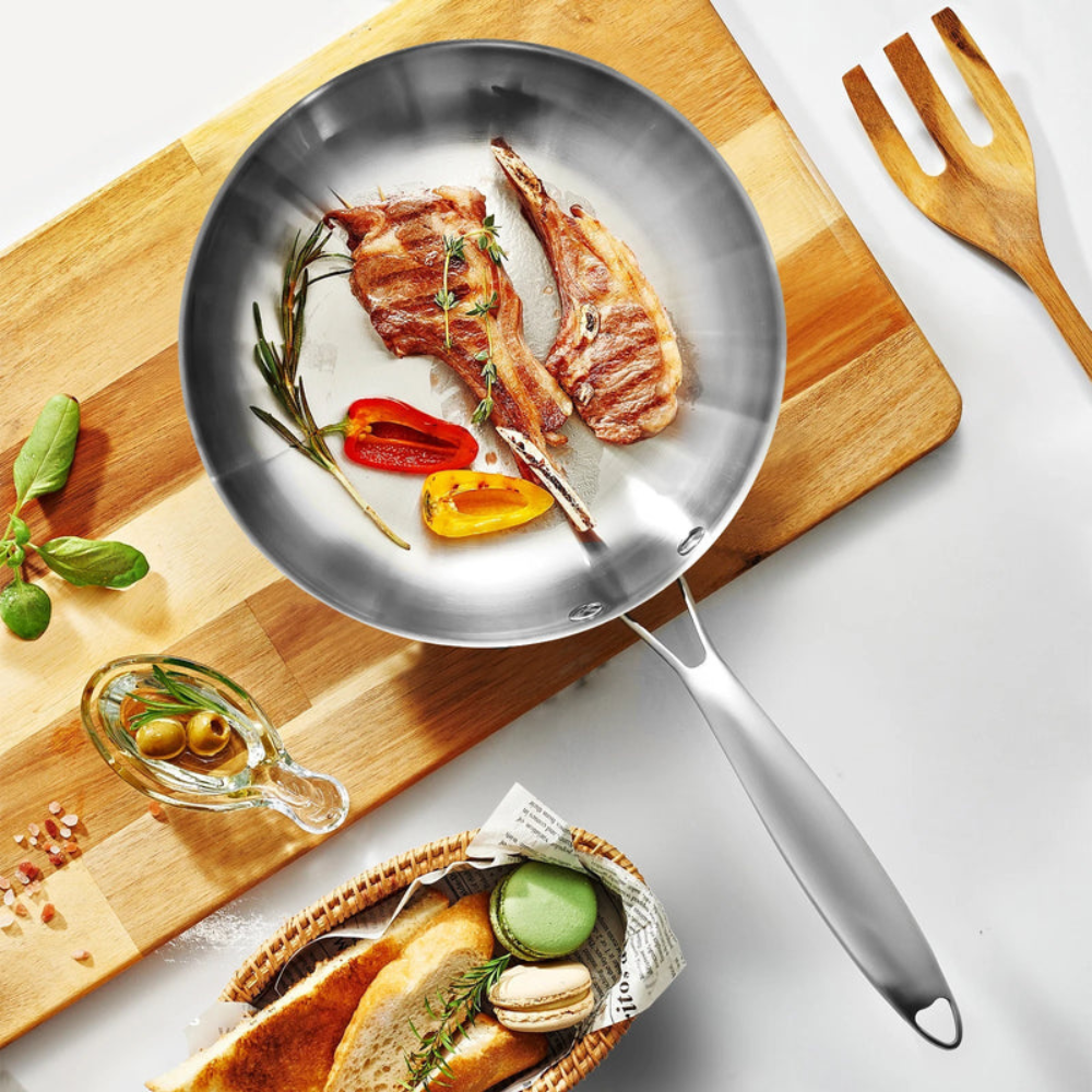 Uncoated Stainless Steel Frying Pan | Nonstick Cookware for Gas & Induction Stoves