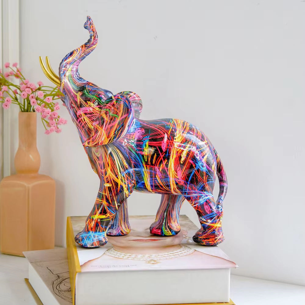 Living Room Artistic Elephant Figurine | Modern Graffiti Design