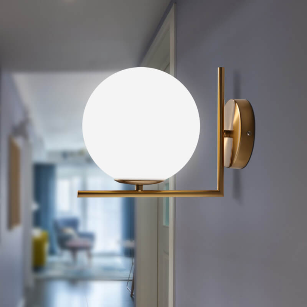 Vintage Globe Wall Lamp | Frosted Sconce for Bedroom & Living Room