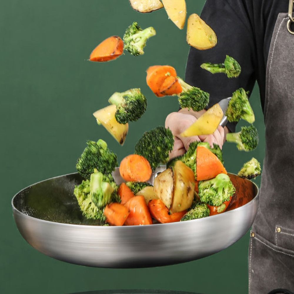 Uncoated Stainless Steel Frying Pan | Nonstick Cookware for Gas & Induction Stoves