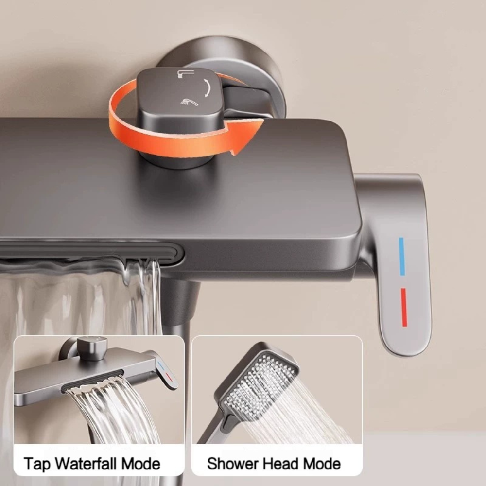 Wall Mounted Waterfall Bath Faucet | Modern Bathroom Mixer Tap with Hand Shower