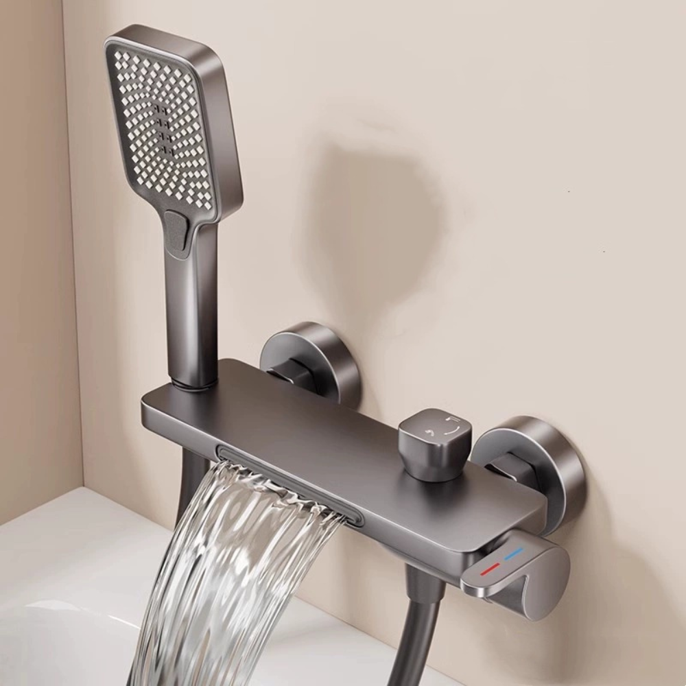 Wall Mounted Waterfall Bath Faucet | Modern Bathroom Mixer Tap with Hand Shower