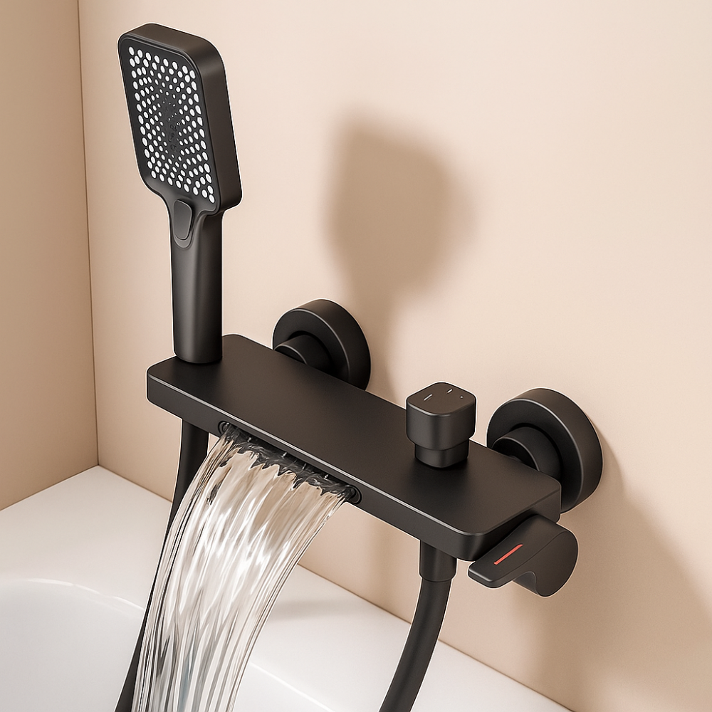 Wall Mounted Waterfall Bath Faucet | Modern Bathroom Mixer Tap with Hand Shower