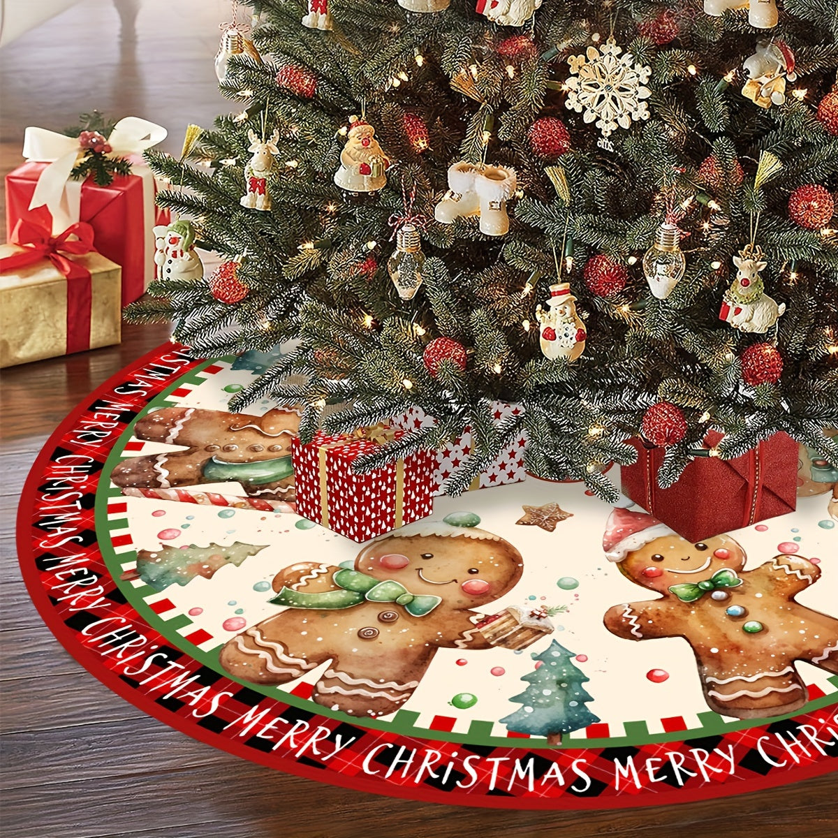 Tree Skirt Christmas | Gingerbread & Tree Print