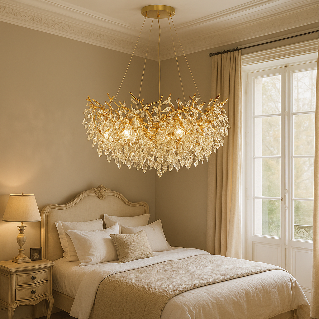 Living Room Leaf Chandelier | Gilded Petal LED Ceiling Light