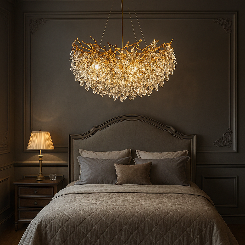 Living Room Leaf Chandelier | Gilded Petal LED Ceiling Light