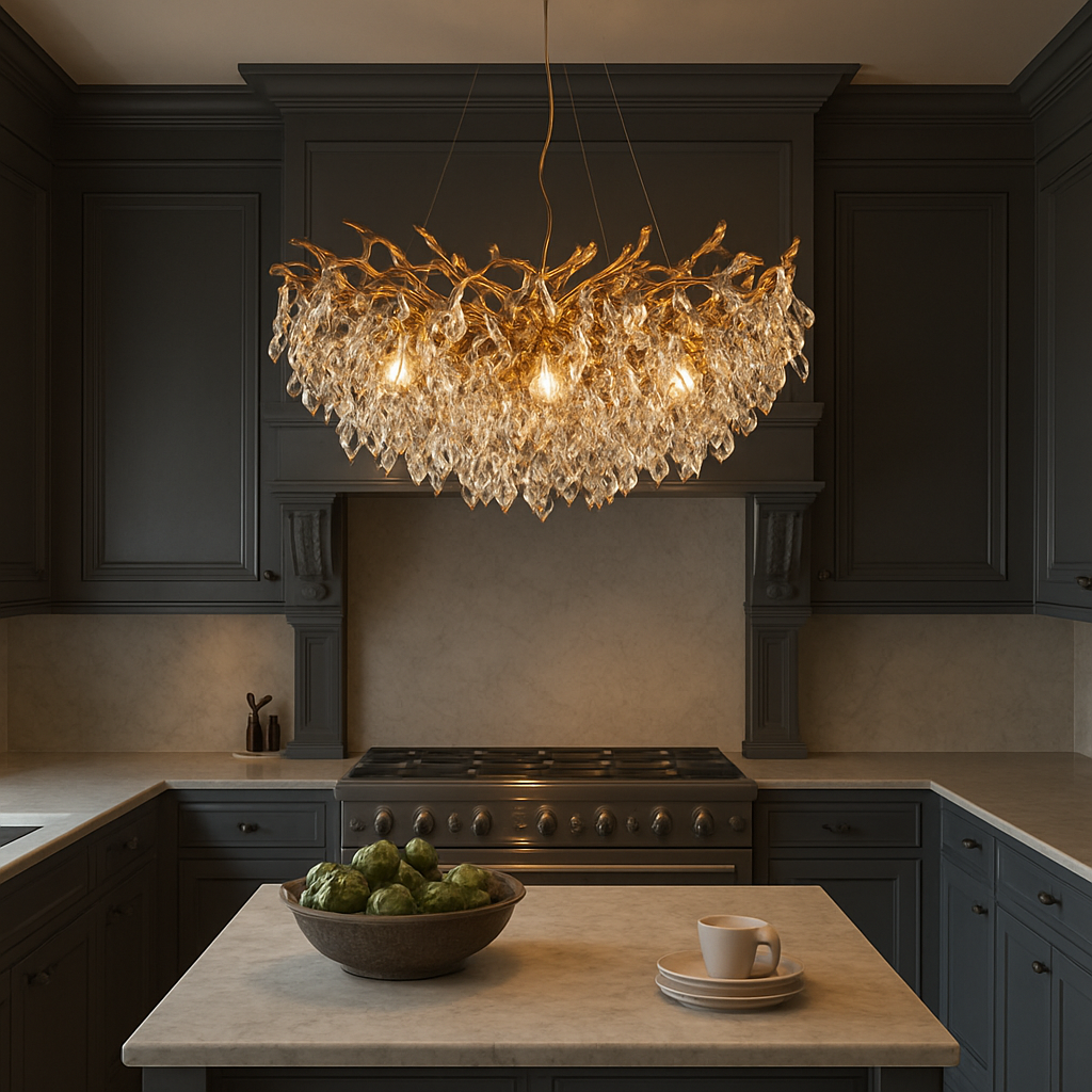 Living Room Leaf Chandelier | Gilded Petal LED Ceiling Light