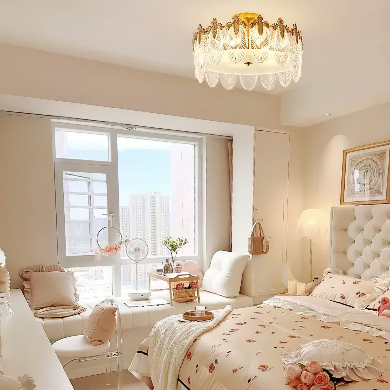 Bedroom Round Chandelier | Ornate Pattern Ceiling Fixture