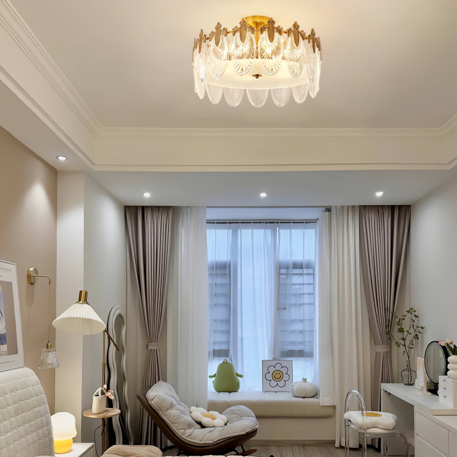 Bedroom Round Chandelier | Ornate Pattern Ceiling Fixture