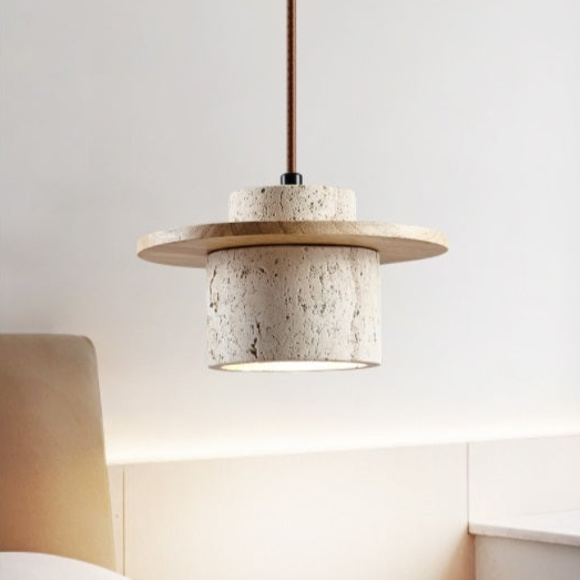 Modern Pendant Light | Travertine Stone Shade