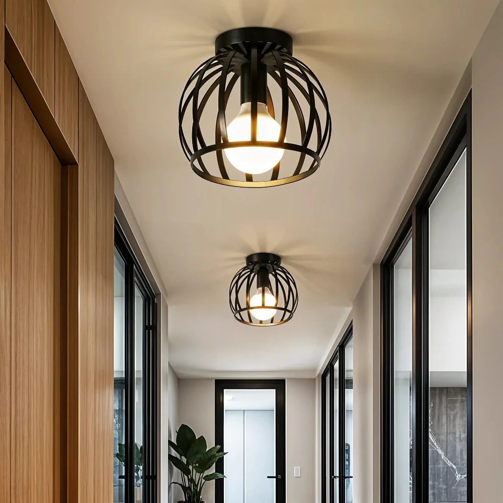 Hallway Vintage Ceiling Lights | Industrial Cage Flush Mount