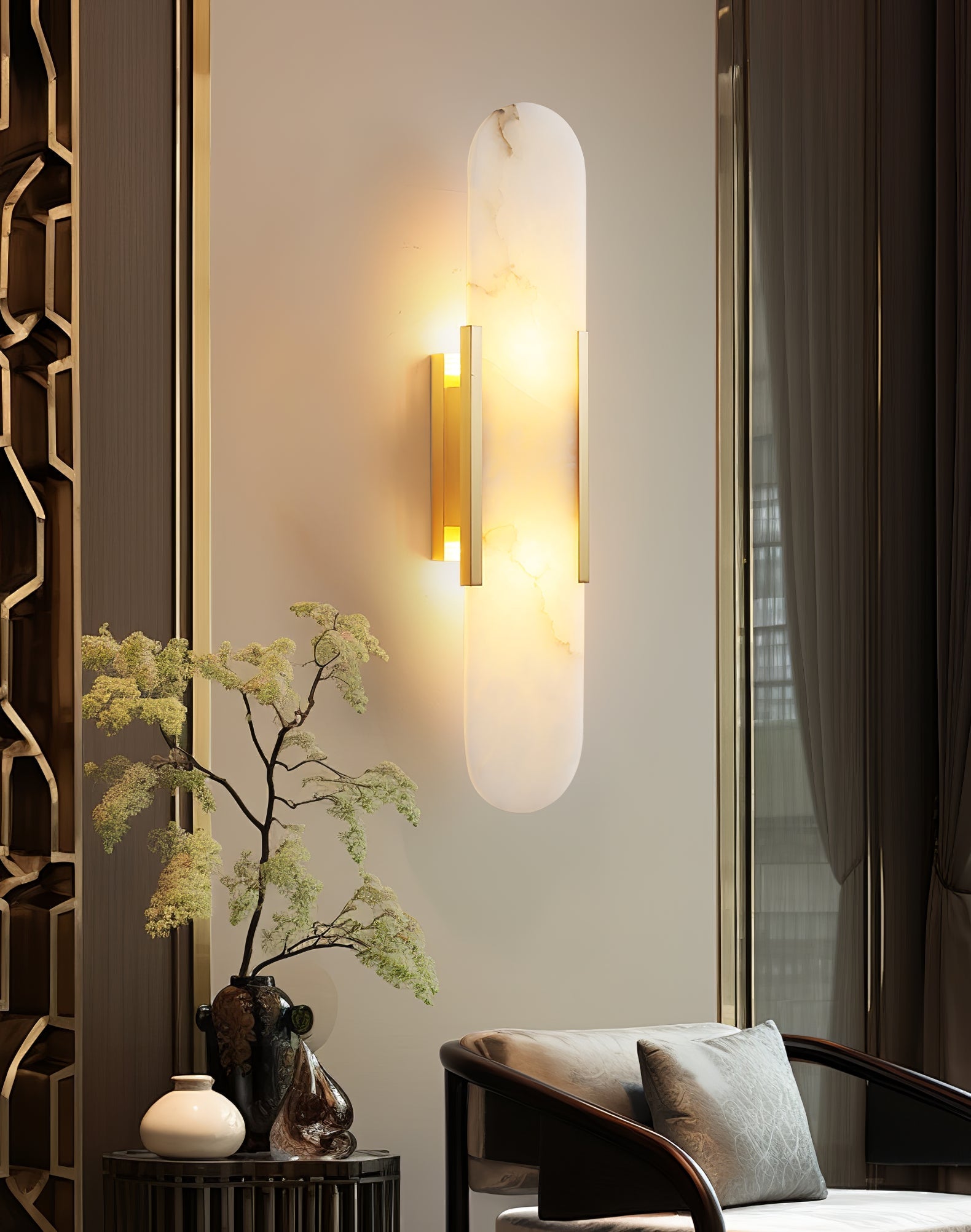 Living Room Wall Light | Elongated Alabaster Design