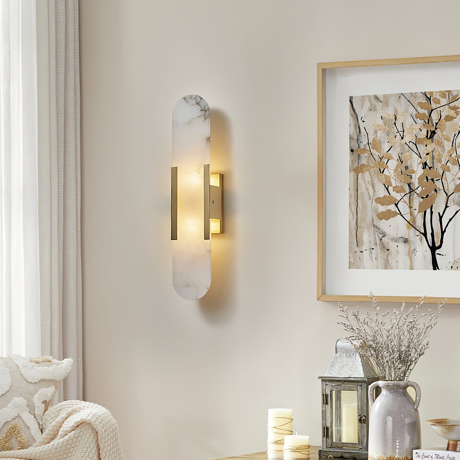 Living Room Wall Light | Elongated Alabaster Design