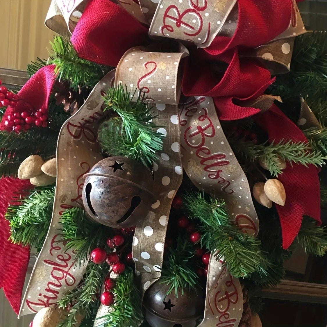 Christmas Wreath | Red Ribbon Bell Decor