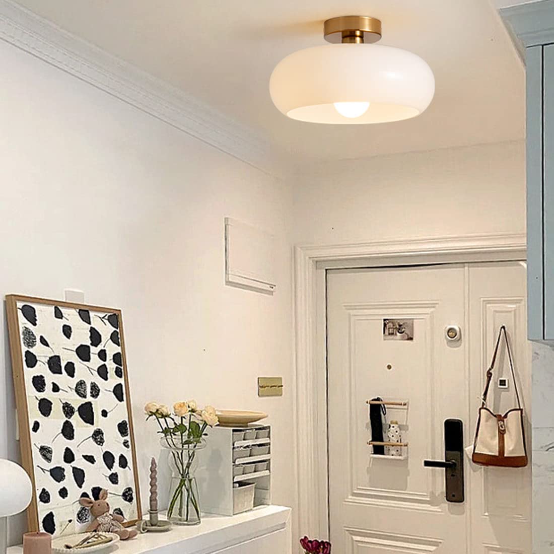 Living Room Modern Ceiling Light | Amber Glass Round