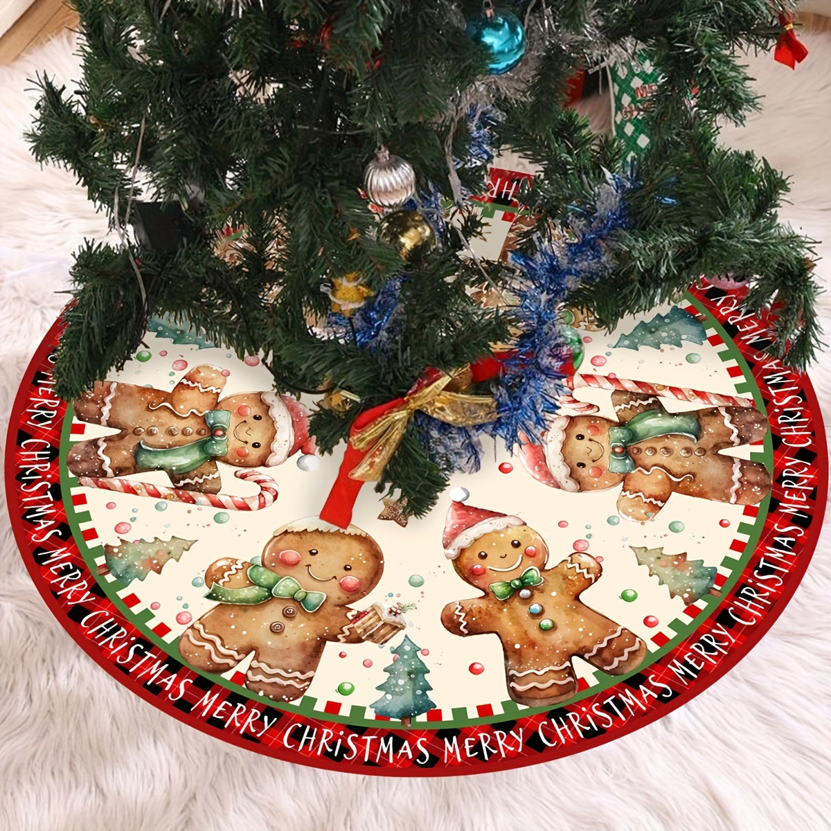 Tree Skirt Christmas | Gingerbread & Tree Print